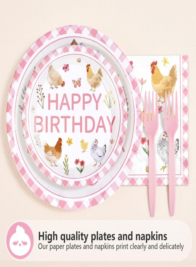 Greencian 96Pcs Chicken 1st Birthday Party Supplies This Chick Is One Party Plates and Napkins Disposable Farm Animal Barnyard Little Chick Tableware Set for Kids Baby Shower One Year Old Birthday Decor - Image 3